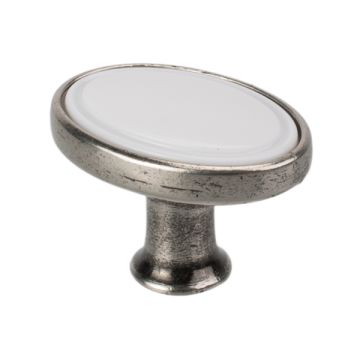 Nuppi "Bourg Oval" antiikkihopea / valkoinen
