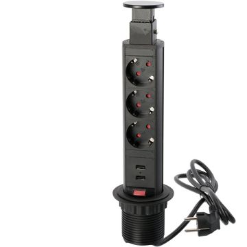 Pistorasia 'PopUp' Ø 60 mm 3 x pistorasia 2 x USB musta